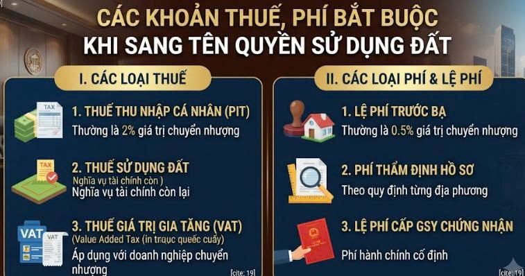 Cập nhật chi phí phí sang tên quyền sử dụng đất 2026 mới nhất. Hướng dẫn chi tiết thủ tục sang tên sổ đỏ trọn gói, an toàn tại Bình Định và Gia Lai cùng Việt Luật Group.
