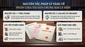 Khi thực hiện phân chia tài sản chung khi ly hôn, Tòa án sẽ áp dụng các nguyên tắc pháp lý